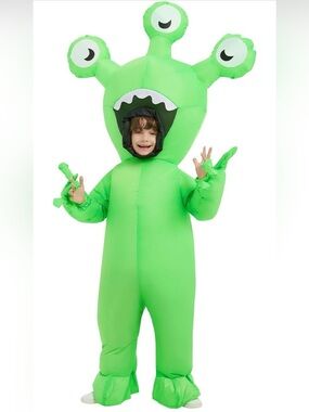 Green Alien Inflatable Blow Up Costume Kid size 55"  7-10 yos Monster New
